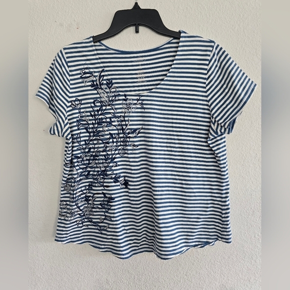 St John's Bay Blouse Women PXL Floral Short Sleeve Embroidery Lightweight - Picture 9 of 10